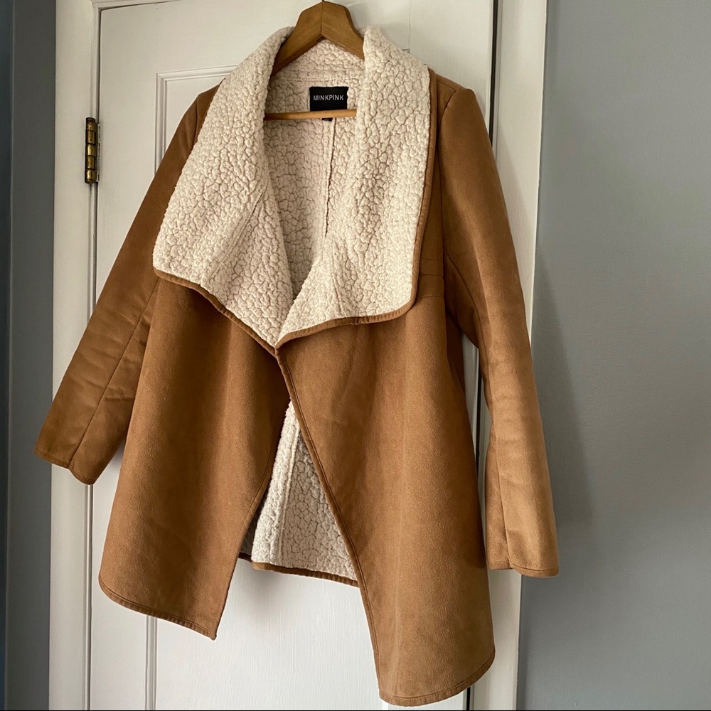Faux Suede Shearling Jacket, Small, Camel, Uo - image 2